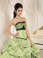 Yellow Green Taffeta Quinceanera Dres Black Details DHL Free Shipping