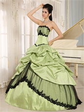 Yellow Green Taffeta Quinceanera Dres Black Details DHL Free Shipping