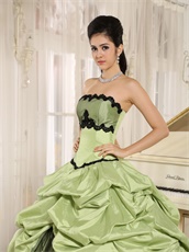 Yellow Green Taffeta Quinceanera Dres Black Details DHL Free Shipping