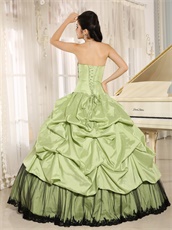 Yellow Green Taffeta Quinceanera Dres Black Details DHL Free Shipping