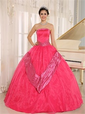 Inexpensive Coral Red Organza Puffy Dance Ball Gown Boutique Online