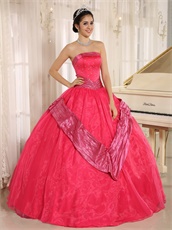 Inexpensive Coral Red Organza Puffy Dance Ball Gown Boutique Online