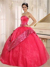 Inexpensive Coral Red Organza Puffy Dance Ball Gown Boutique Online