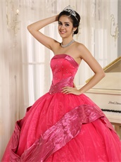Inexpensive Coral Red Organza Puffy Dance Ball Gown Boutique Online