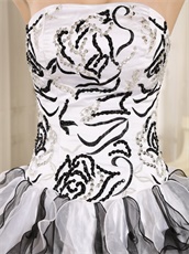 Embroidery White and Black Ruffles Stage Modern Drama Court Ball Gown