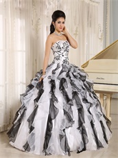 Embroidery White and Black Ruffles Stage Modern Drama Court Ball Gown