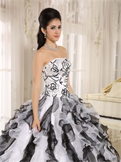 Embroidery White and Black Ruffles Stage Modern Drama Court Ball Gown