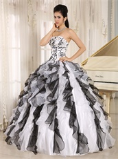 Embroidery White and Black Ruffles Stage Modern Drama Court Ball Gown