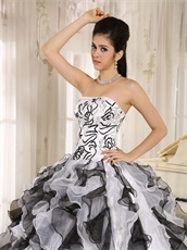 Embroidery White and Black Ruffles Stage Modern Drama Court Ball Gown