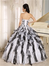 Embroidery White and Black Ruffles Stage Modern Drama Court Ball Gown