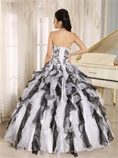 Embroidery White and Black Ruffles Stage Modern Drama Court Ball Gown