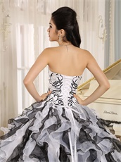 Embroidery White and Black Ruffles Stage Modern Drama Court Ball Gown