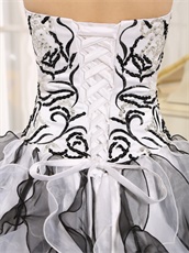 Embroidery White and Black Ruffles Stage Modern Drama Court Ball Gown