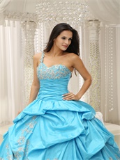 Elegant Aqua Taffeta Siver Applique Sweet 16 Dress With Organza Hemline