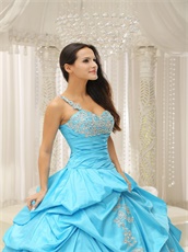 Elegant Aqua Taffeta Siver Applique Sweet 16 Dress With Organza Hemline