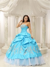 Elegant Aqua Taffeta Siver Applique Sweet 16 Dress With Organza Hemline
