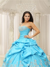 Elegant Aqua Taffeta Siver Applique Sweet 16 Dress With Organza Hemline