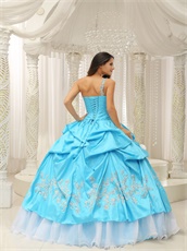 Elegant Aqua Taffeta Siver Applique Sweet 16 Dress With Organza Hemline