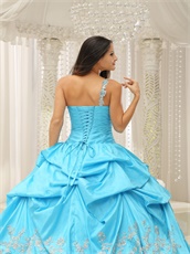 Elegant Aqua Taffeta Siver Applique Sweet 16 Dress With Organza Hemline