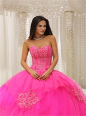 Brand Bright Fuchsia Tulle Puffy Military Ball Gown Strip On Bodice