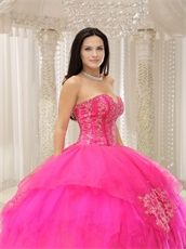 Brand Bright Fuchsia Tulle Puffy Military Ball Gown Strip On Bodice