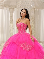 Brand Bright Fuchsia Tulle Puffy Military Ball Gown Strip On Bodice