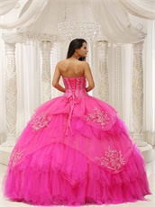 Brand Bright Fuchsia Tulle Puffy Military Ball Gown Strip On Bodice