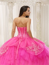 Brand Bright Fuchsia Tulle Puffy Military Ball Gown Strip On Bodice