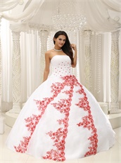 Pretty Court Ball Gown White With Three Layers Red Lacework Design