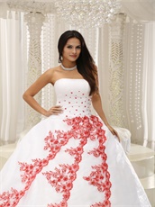 Pretty Court Ball Gown White With Three Layers Red Lacework Design