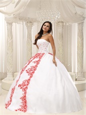 Pretty Court Ball Gown White With Three Layers Red Lacework Design