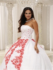 Pretty Court Ball Gown White With Three Layers Red Lacework Design