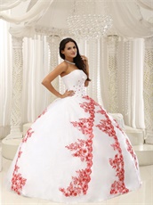 Pretty Court Ball Gown White With Three Layers Red Lacework Design