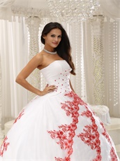 Pretty Court Ball Gown White With Three Layers Red Lacework Design