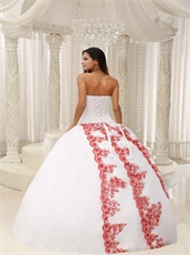 Pretty Court Ball Gown White With Three Layers Red Lacework Design