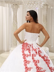 Pretty Court Ball Gown White With Three Layers Red Lacework Design