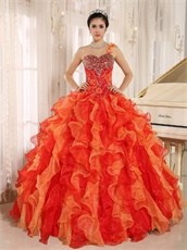 Alternant Orange and Red Ruffles Military Ball Gown Plump Women