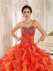 Alternant Orange and Red Ruffles Military Ball Gown Plump Women