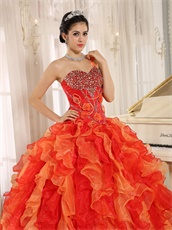 Alternant Orange and Red Ruffles Military Ball Gown Plump Women