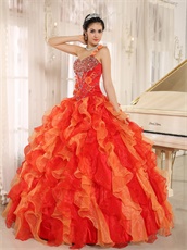 Alternant Orange and Red Ruffles Military Ball Gown Plump Women