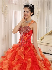 Alternant Orange and Red Ruffles Military Ball Gown Plump Women