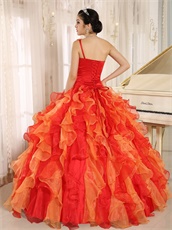 Alternant Orange and Red Ruffles Military Ball Gown Plump Women