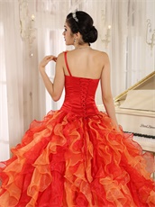 Alternant Orange and Red Ruffles Military Ball Gown Plump Women