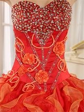 Alternant Orange and Red Ruffles Military Ball Gown Plump Women