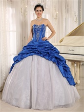Royal Blue Taffeta Pick-ups Clearance Quinceanera Dress Silver Embroidery