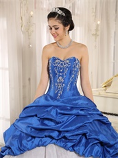 Royal Blue Taffeta Pick-ups Clearance Quinceanera Dress Silver Embroidery