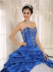 Royal Blue Taffeta Pick-ups Clearance Quinceanera Dress Silver Embroidery