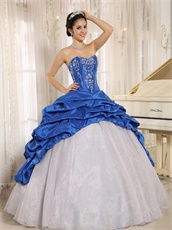 Royal Blue Taffeta Pick-ups Clearance Quinceanera Dress Silver Embroidery