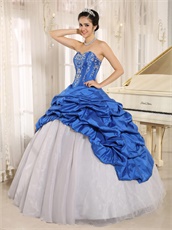 Royal Blue Taffeta Pick-ups Clearance Quinceanera Dress Silver Embroidery