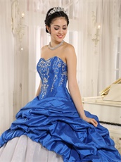 Royal Blue Taffeta Pick-ups Clearance Quinceanera Dress Silver Embroidery